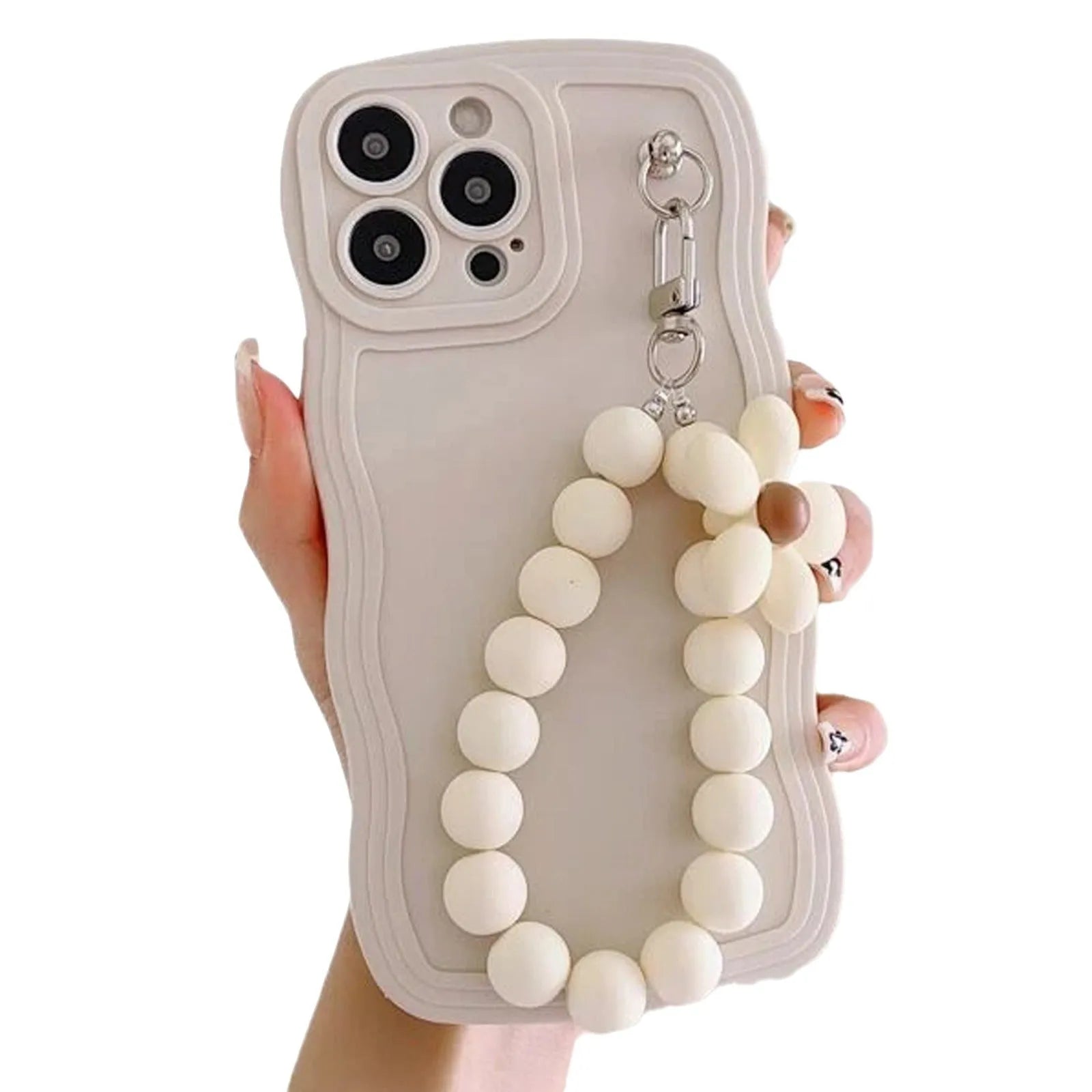 White matte frosted TPU phone case with little flower lanyard for iPhone