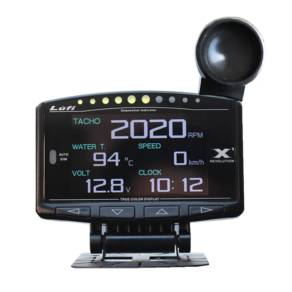 X1 automotive OBD instrument with LED display and metal casing measuring 10mm