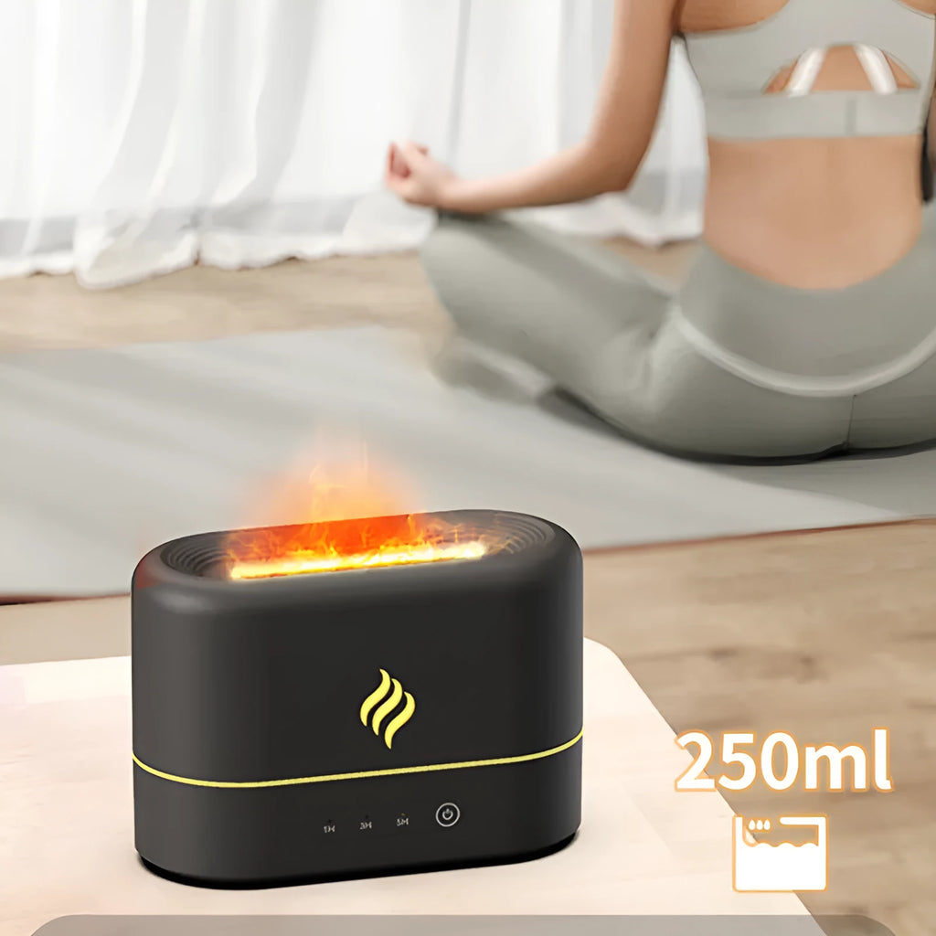 Black and white 7-colour flame effect humidifier with USB power and water tank