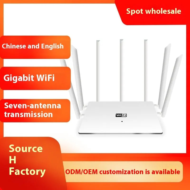 White dual-band gigabit router with five external antennas for wall-penetrating home WiFi coverage