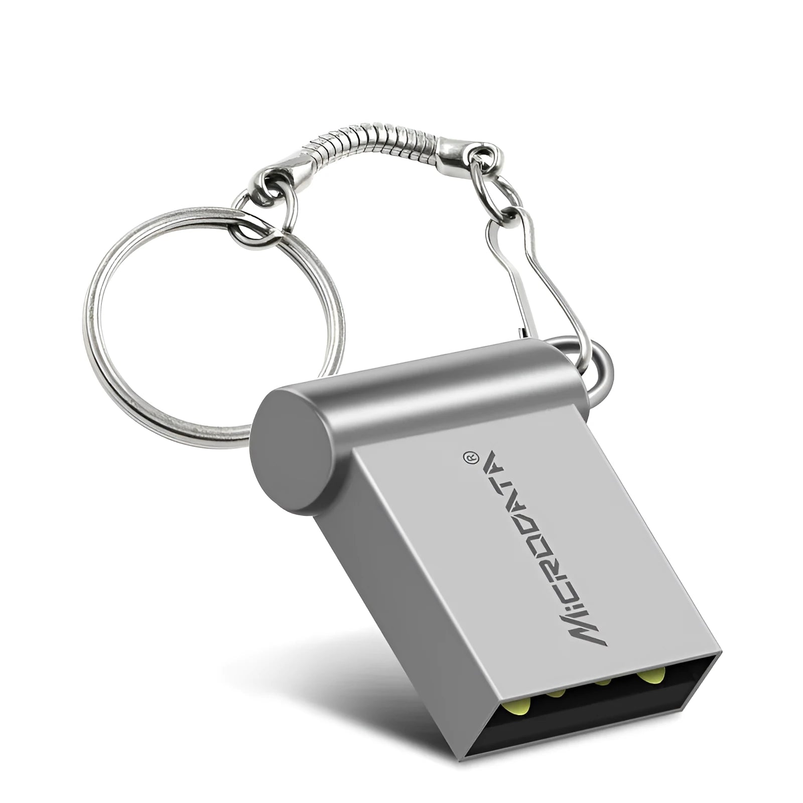 Miniature black metal car-shaped USB flash drive on a matching chain, shown as a necklace pendant.
