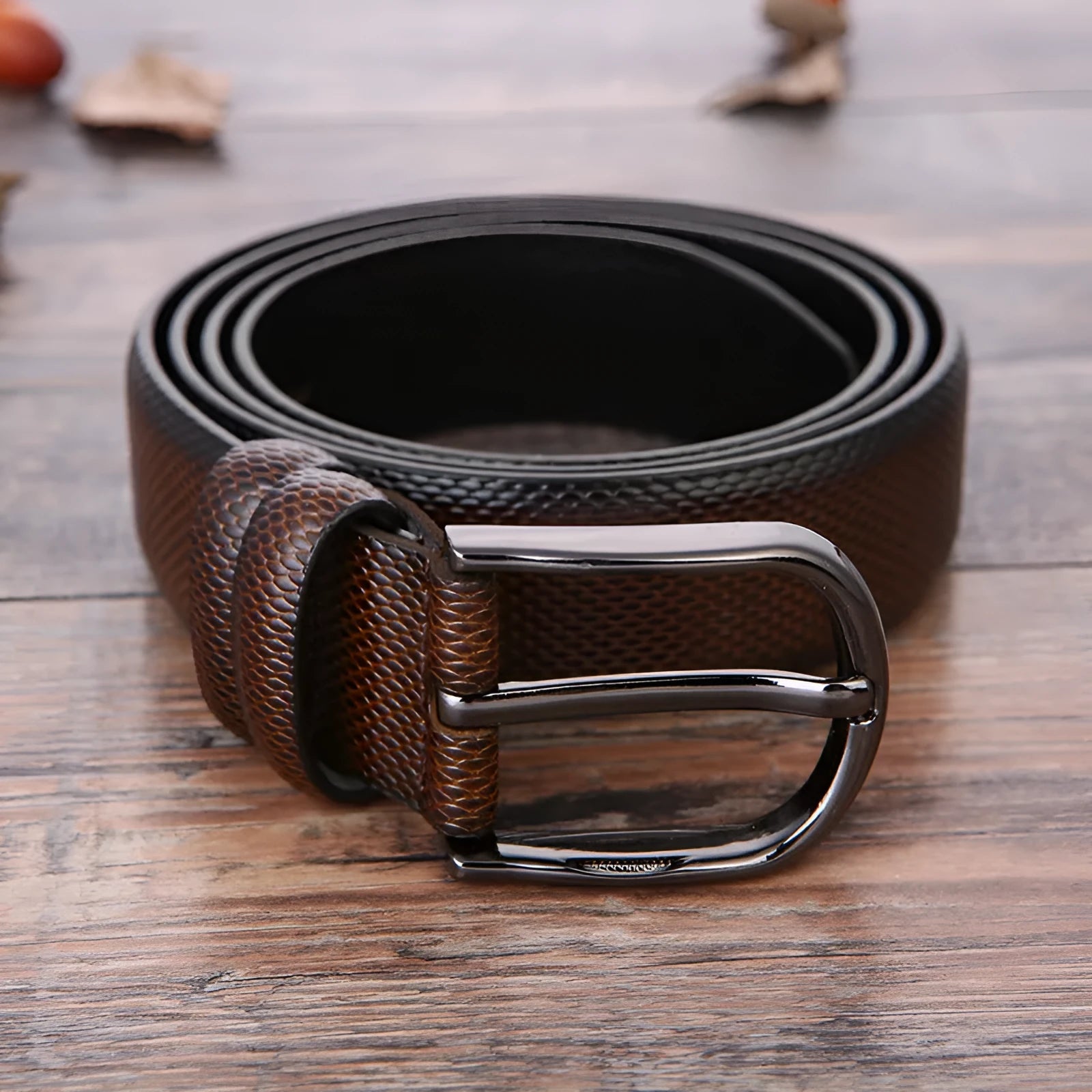 Men's imitation leather business belt with alloy pin buckle in elephant pattern design