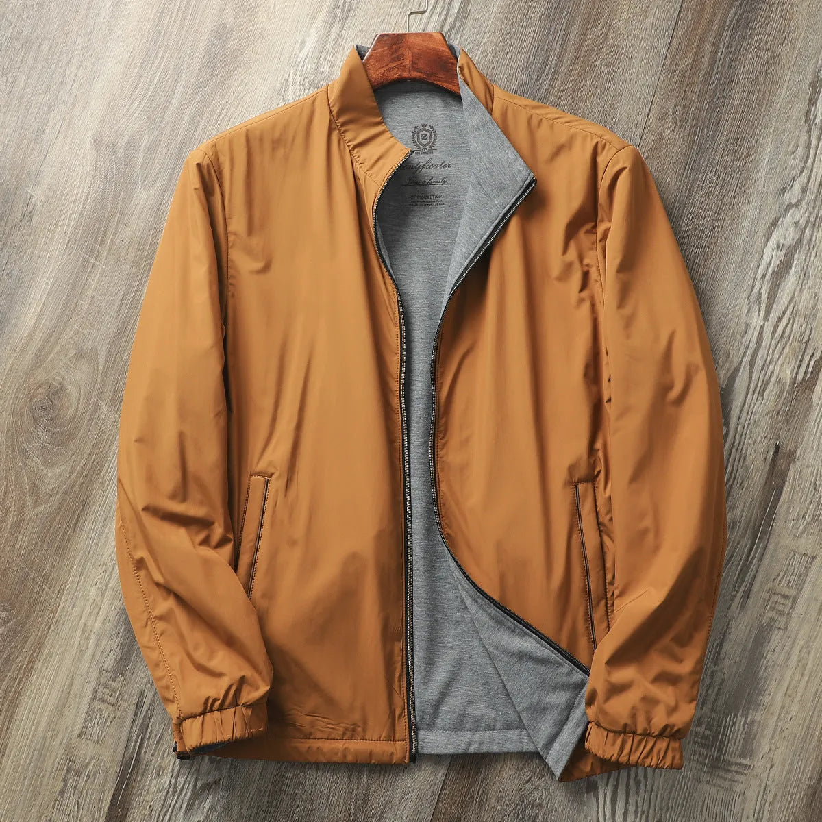 Men's stand collar casual jacket in Army Green, shown with a simple design for daily wear.