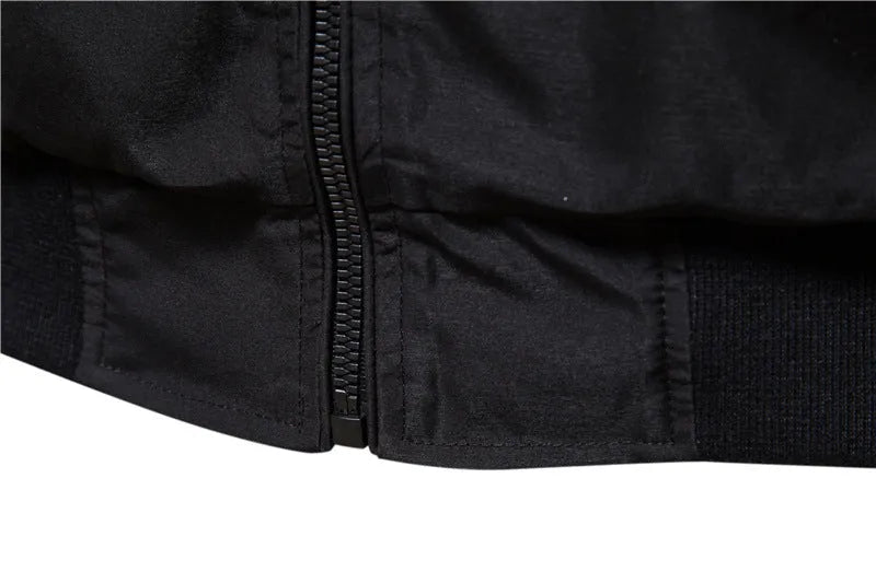 Men's casual thin jacket in polyester fabric showing dark blue, black and army green colour options
