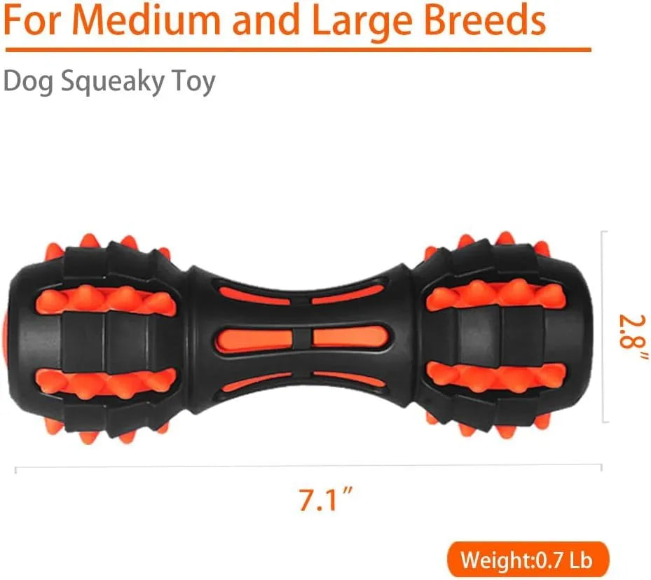 Red dumbbell-shaped dog chew toy for medium to large breed aggressive chewers