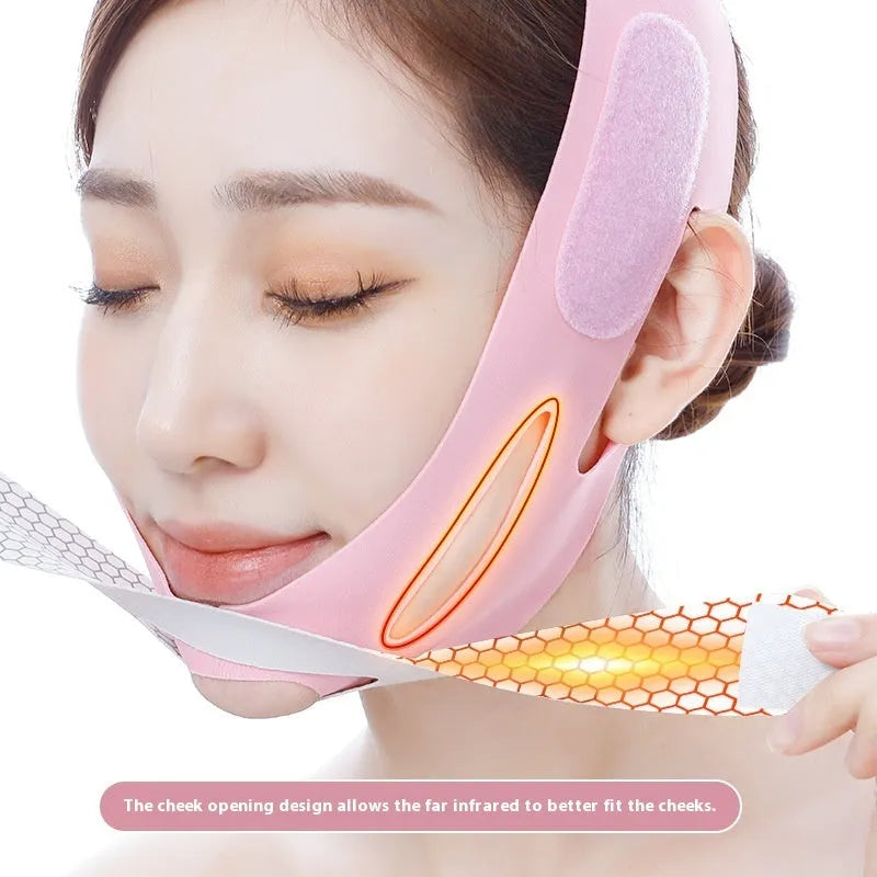 Pink elastic V face bandage for facial contouring and skin tightening with adjustable design
