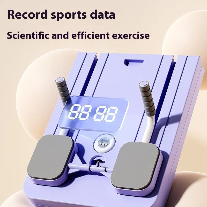 Standard purple PP plastic fitness board with abdominal wheel for home exercise.
