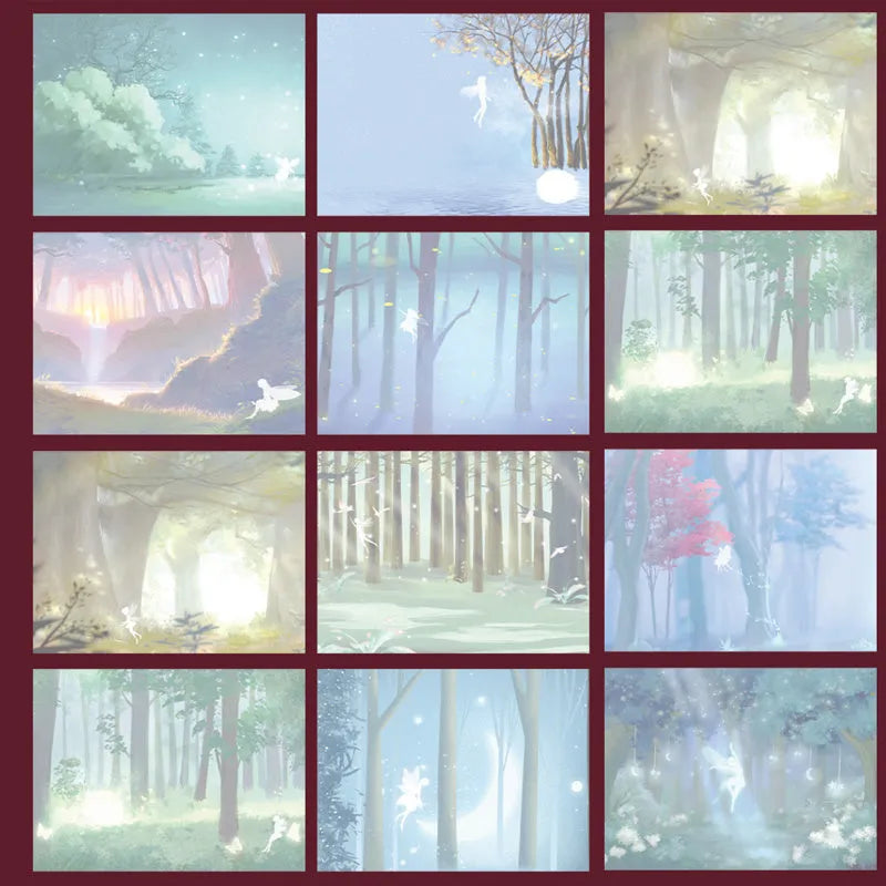 Blue luminous A5 notebook with night elves artwork, open to show full-colour illustrated pages
