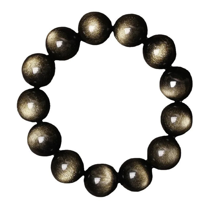 Hand-woven round obsidian bracelet with crystal beads in various colour options on a wrist.