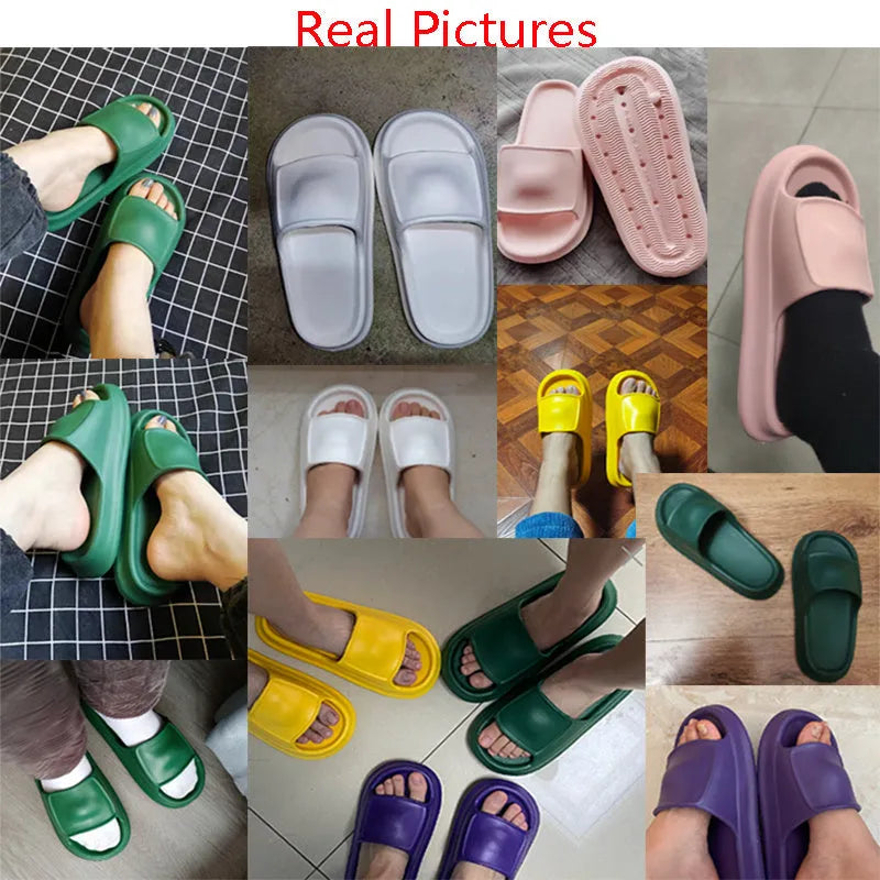 A pair of thick-soled, soft EVA flip-flop slippers with a non-slip tread pattern.