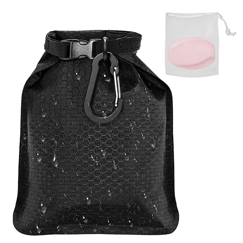 Green bubble net mesh soap bag with dimensions 17cm by 13cm for travel.