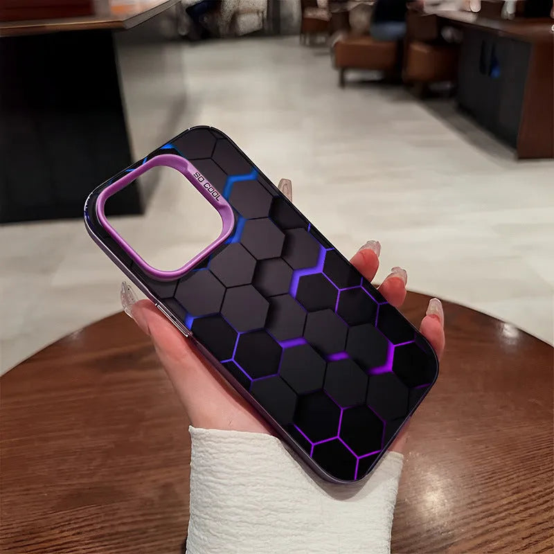 Frosted iPhone protective case in moonlight colour with honeycomb square pattern