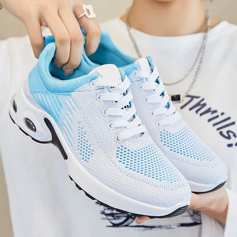 Women's Flyknit casual running shoes with striped pattern and mesh lining in available colours