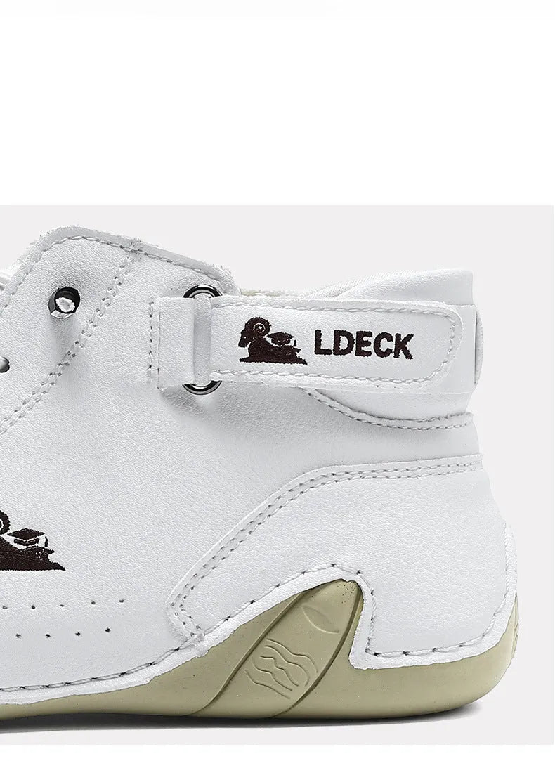 Men's octopus style high top boots in khaki colour with a microfiber upper and flat rubber sole.