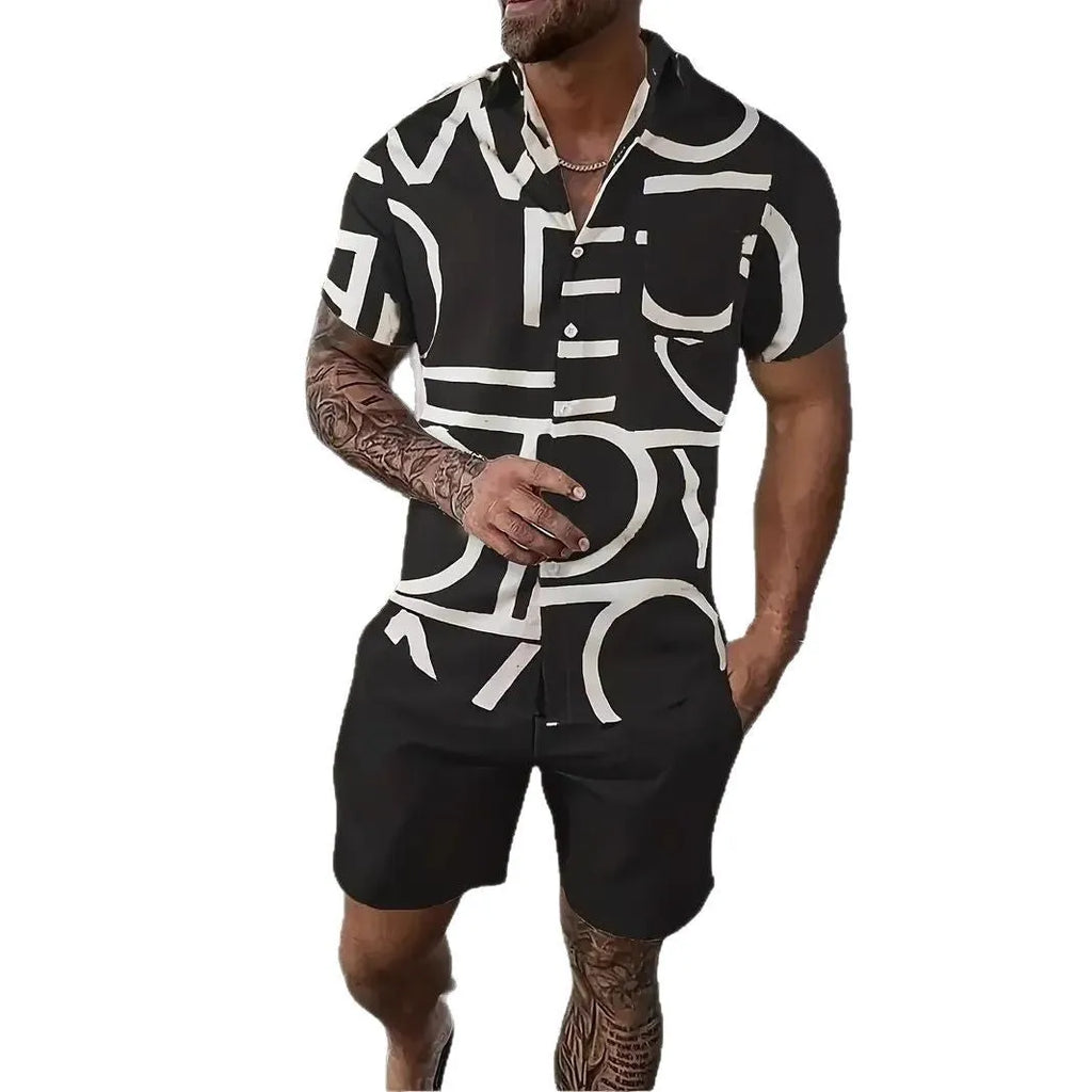 Men's casual Hawaii 3D printed short sleeve top and matching shorts set.