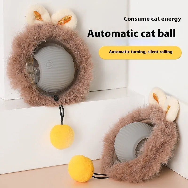 Silicone rolling ball cat toy in red, green, or grey colour options for independent feline play