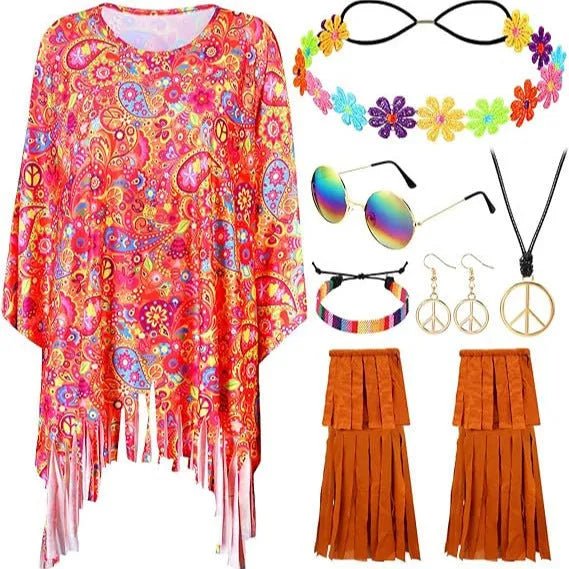Tie dye cloak costume with colourful pattern and bell sleeves for Halloween parties