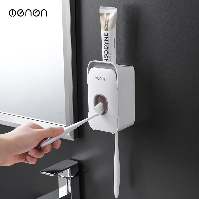 Automatic toothpaste dispenser in blue, grey or pink colours with sensor activation