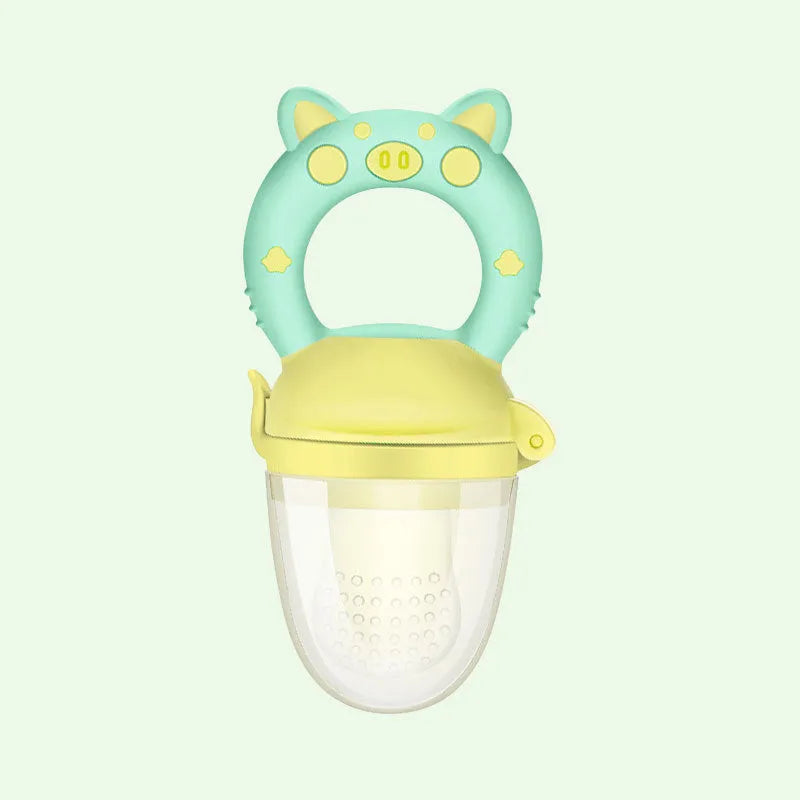 Silicone baby teether in blue, green or pink colours with food-grade material for infant gum relief