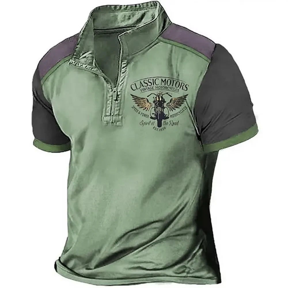 Loose fit digital print polo shirt made from bird eye cloth polyester fabric for golf.