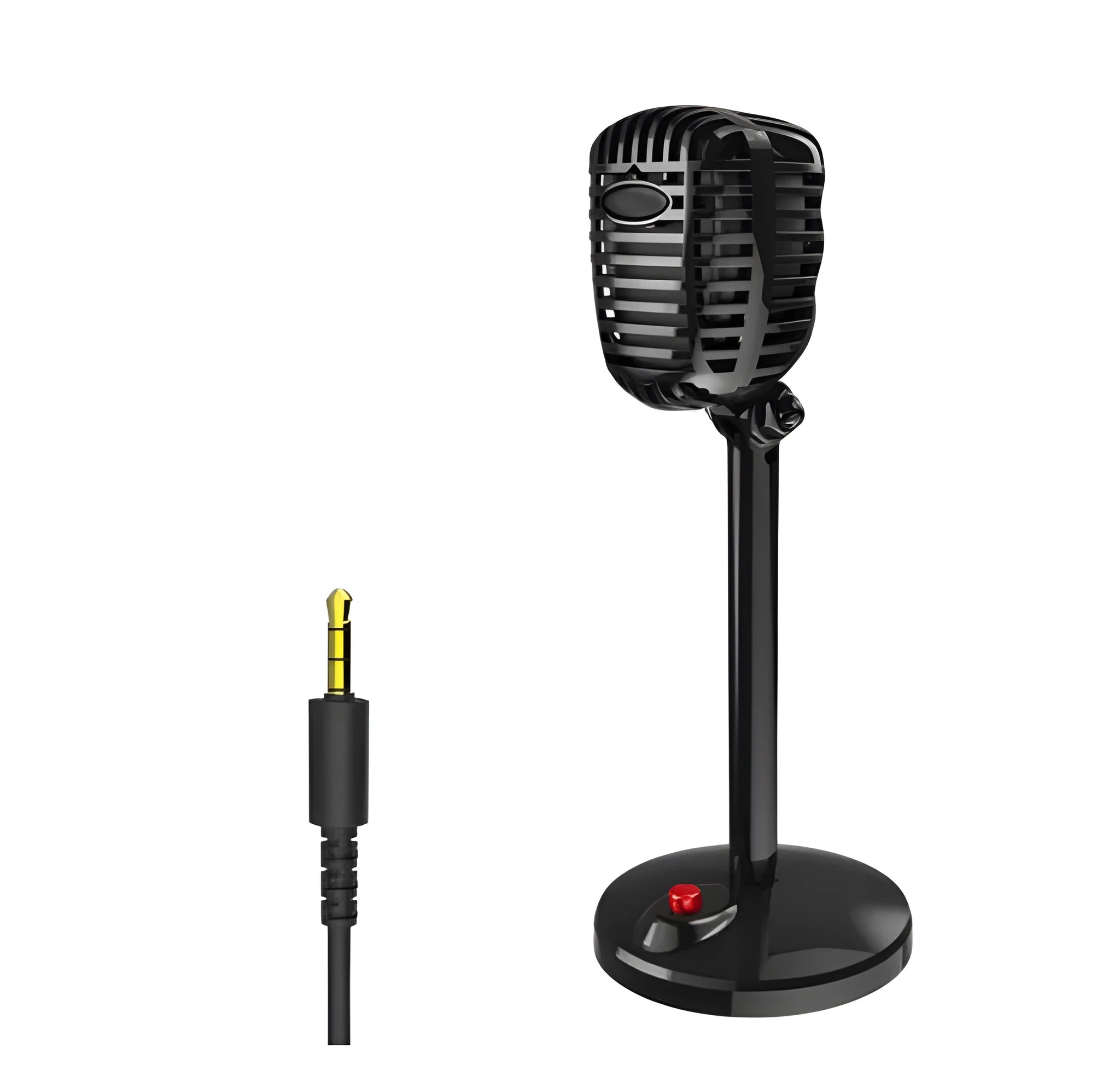 Black USB computer microphone on an adjustable ABS stand with a silicone foot pad.