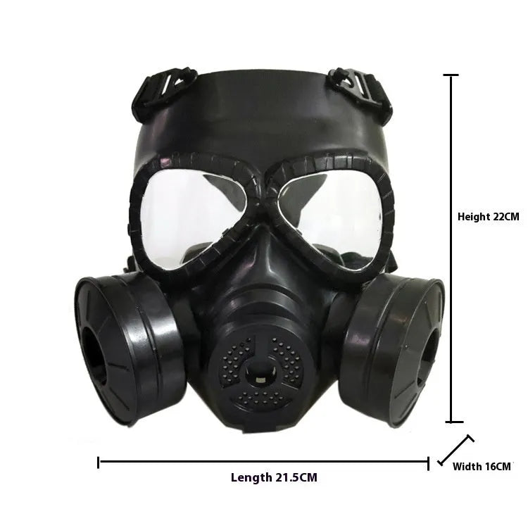 Outdoor anti-virus twin fan mask in black with transparent lens, head-mounted TPR design
