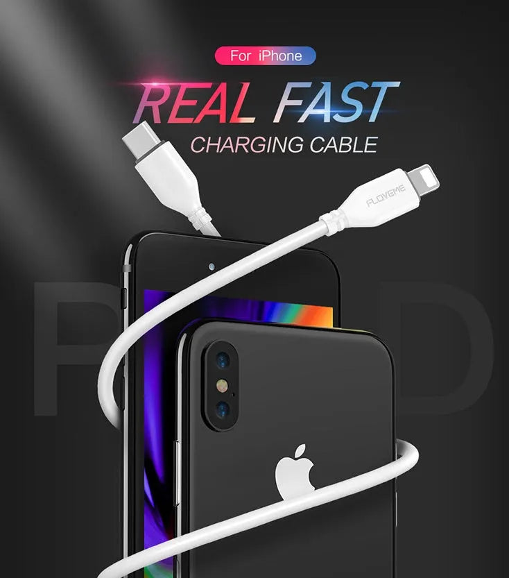 White braided nylon USB-C to Lightning cable with aluminium connectors, shown at full 2.4m length.