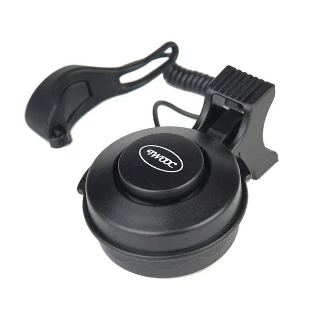 TWOOC T-002 bicycle horn with wired switch, rubber strap mount, USB cable, black, 110-120db 3-mode
