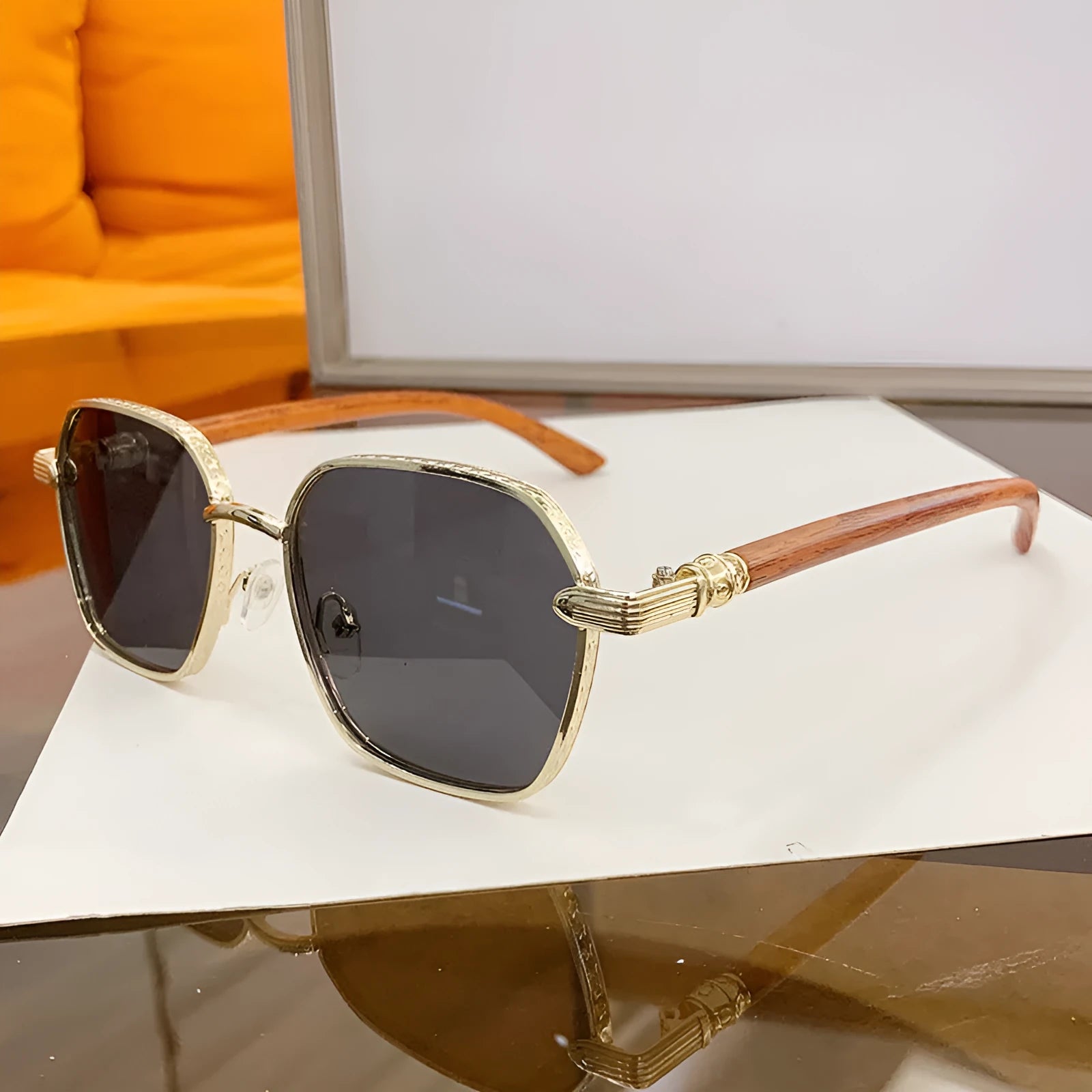 Women's frameless trim alloy glasses with gold frame and blue green or gray lens for fashion and cycling