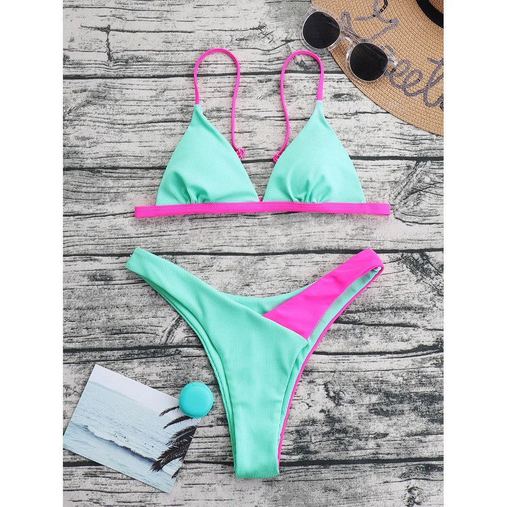 Women's European style nylon bikini set with bra and matching briefs in pattern colours