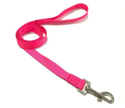 Solid colour polyester dog lead rope held in a hand, showing four different thickness options on a white background.