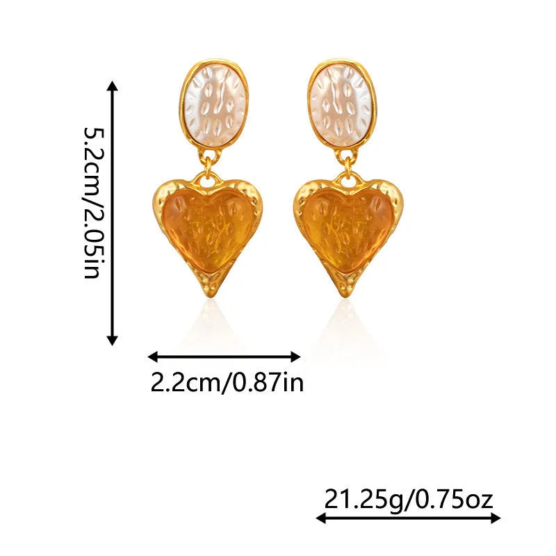 Pleated oval love heart stud earrings in purple, red, green, and yellow and white alloy colours