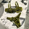Women's A371 Green 3D floral high-elasticity swimsuit briefs.