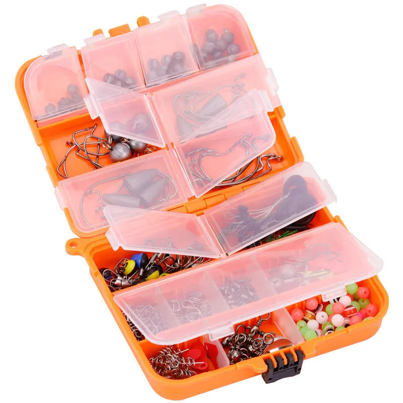 Weihe 257-piece fishing lure accessory set in orange ABS storage box with texas rig components
