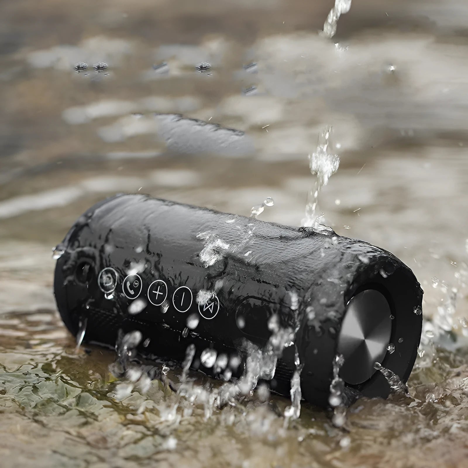 Black, Camouflage, Grey, and Red portable Bluetooth speaker with TF card slot and AUX input.