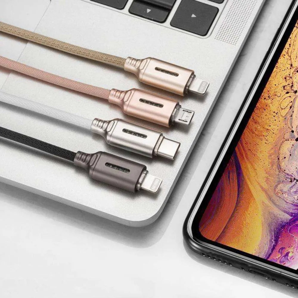 Fabric woven USB fast charging cable, 1 metre long, in black colour