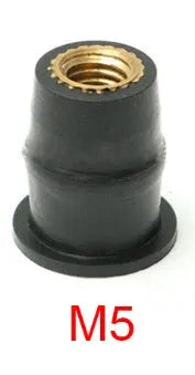 Black plastic motorcycle windshield rubber brass well nuts in M4 M5 M6 sizes pack of 10 pieces
