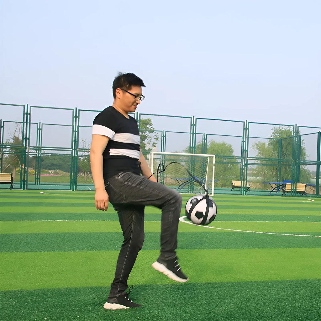 Black football juggling belt with a 2 metre long rope for solo training drills.
