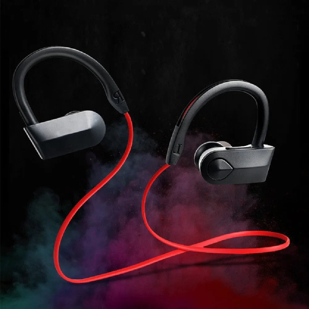 Black wireless neck mounted Bluetooth earphones with neckband design and magnetic earpieces