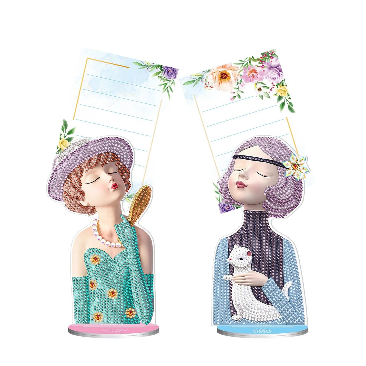 American style diamond painting decorative note clip with frameless handmade construction on desktop