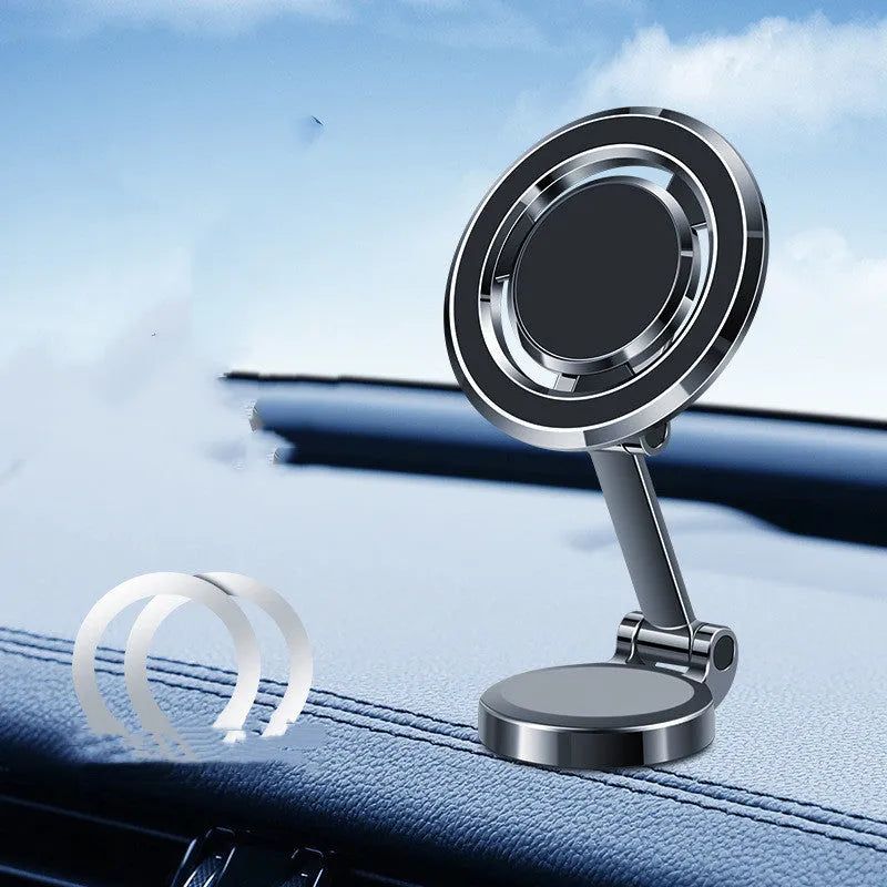 Magnetic 360-degree rotating car phone mount with adhesive installation in black or silver
