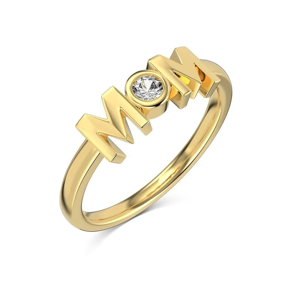 MOM Design refined simple geometric letter ring for women in silver with gold and platinum colour options