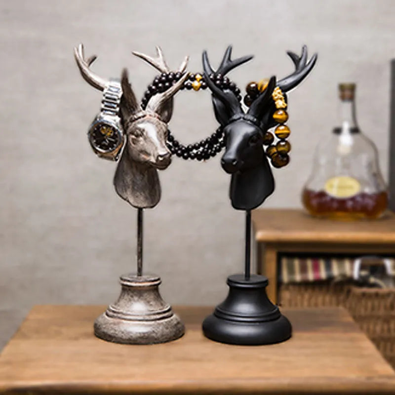 Natural resin animal sculpture home decoration in black, white, and wood colour, 32cm tall
