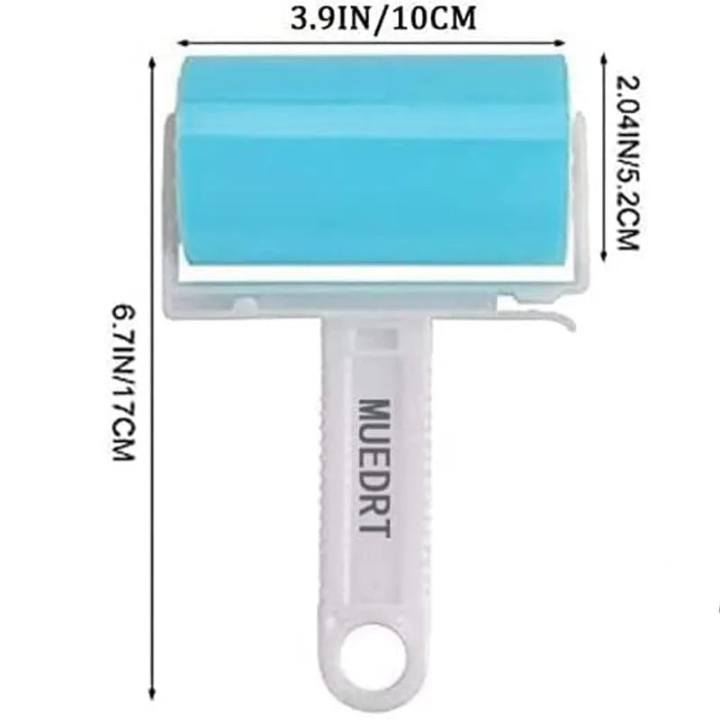 Blue washable reusable lint roller with protective cover for removing pet hair from fabrics