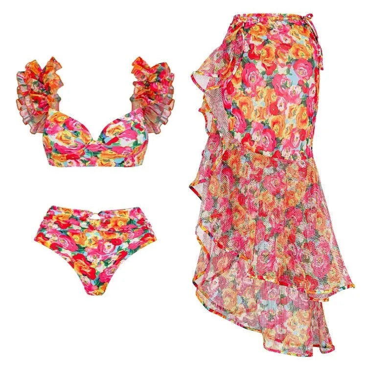 Women's floral print push-up bikini with high-waist briefs
