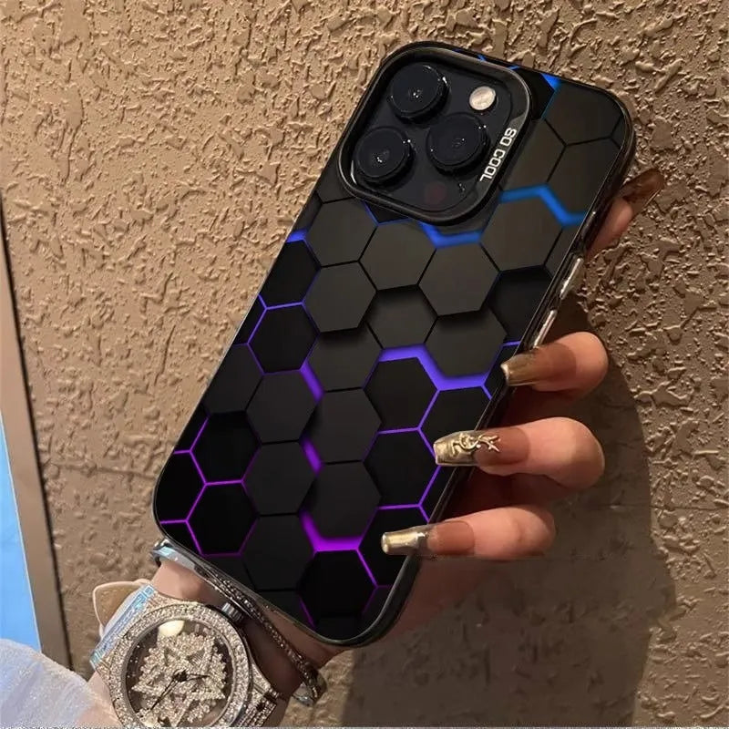 Frosted iPhone protective case in moonlight colour with honeycomb square pattern