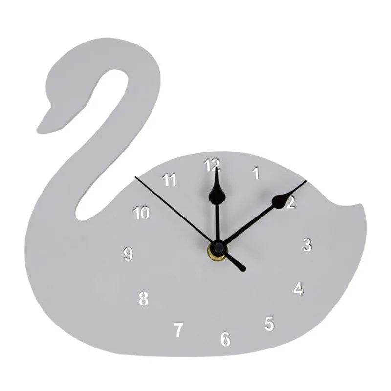 Wooden cartoon wall clock with colourful character design for a child's bedroom.
