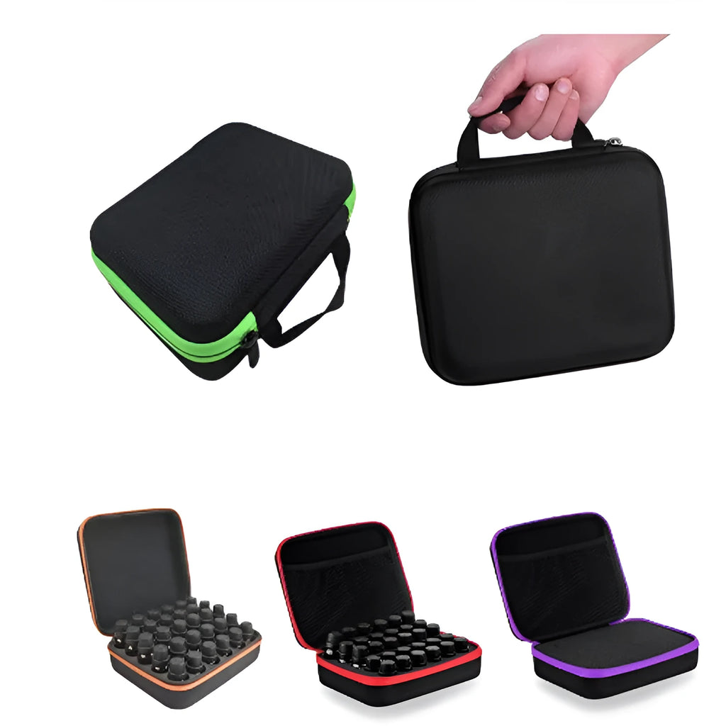Red essential oil storage bag with 30 compartments for 15ml bottles, EVA cube design