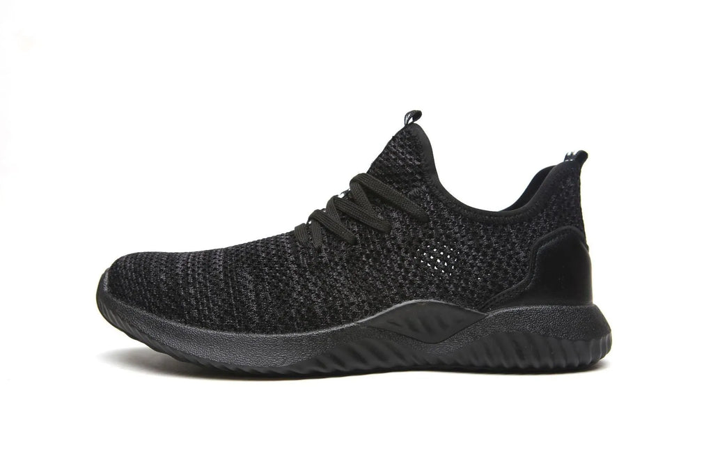 Men's low-top steel toe cap safety shoes in black with anti-static EVA sole for work and climbing.
