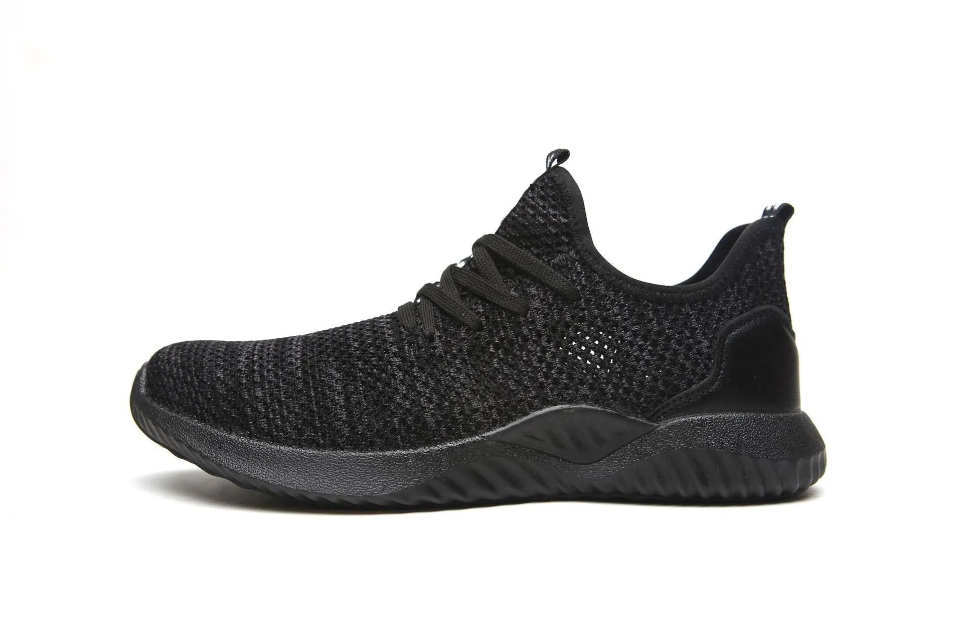 Men's low-top steel toe cap safety shoes in black with anti-static EVA sole for work and climbing.